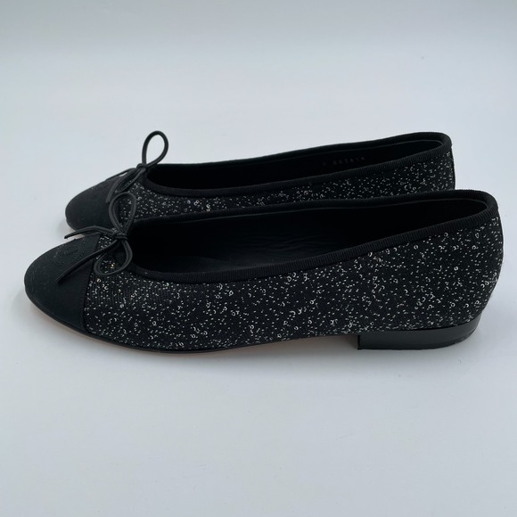 Chanel Ballet Flats Womens 9.5 Black Sparkle Designer Luxury - Picture 1 of 13